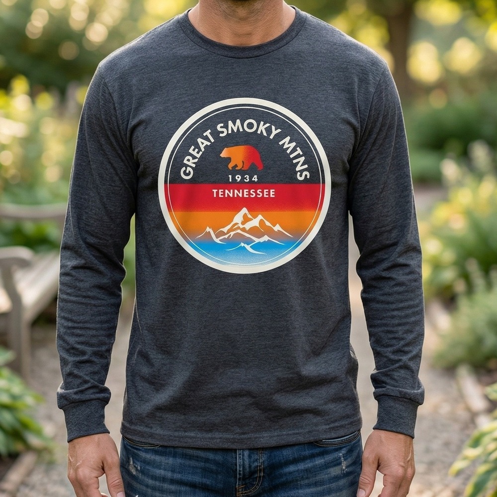 Fruit of the Loom Great Smoky Mtns‎ Tennessee Long Sleeve Graphic Tee Gray 4040